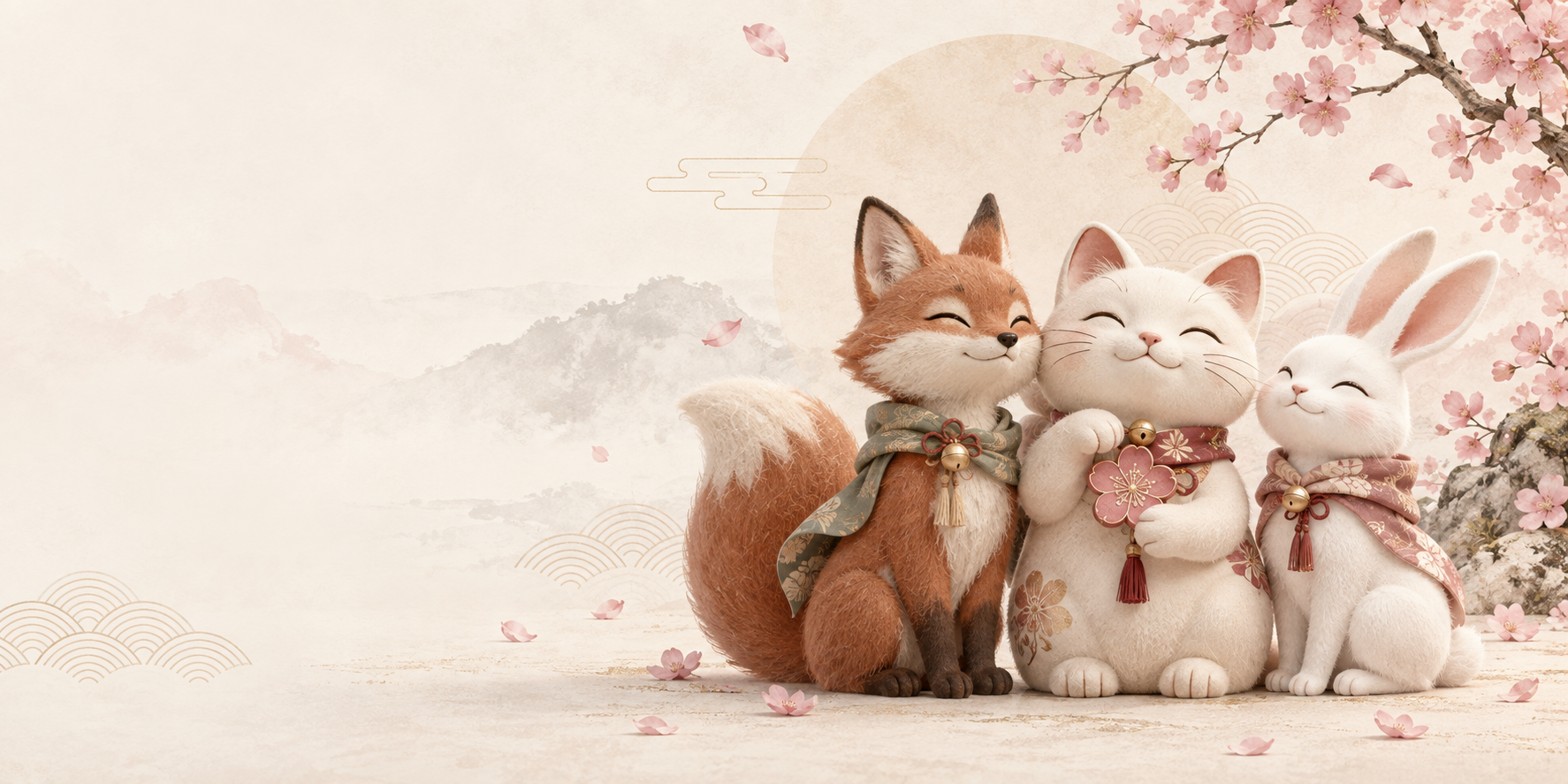Кот, лиса и кролик в саду Good Karma